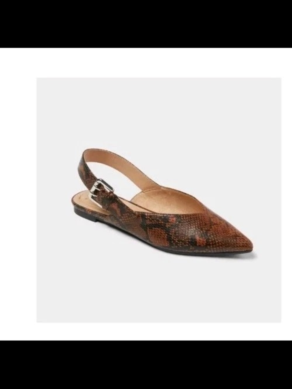 "Victoria" Brown Snake Print Slingback Flats Shoes Memory Foam 